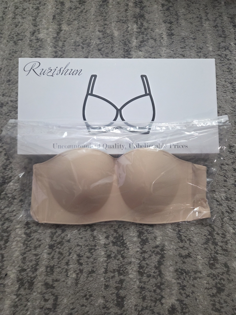 New 34C Nude Strapless Push Up Bra 4 Hook Convertible Non Slip Special Occasion